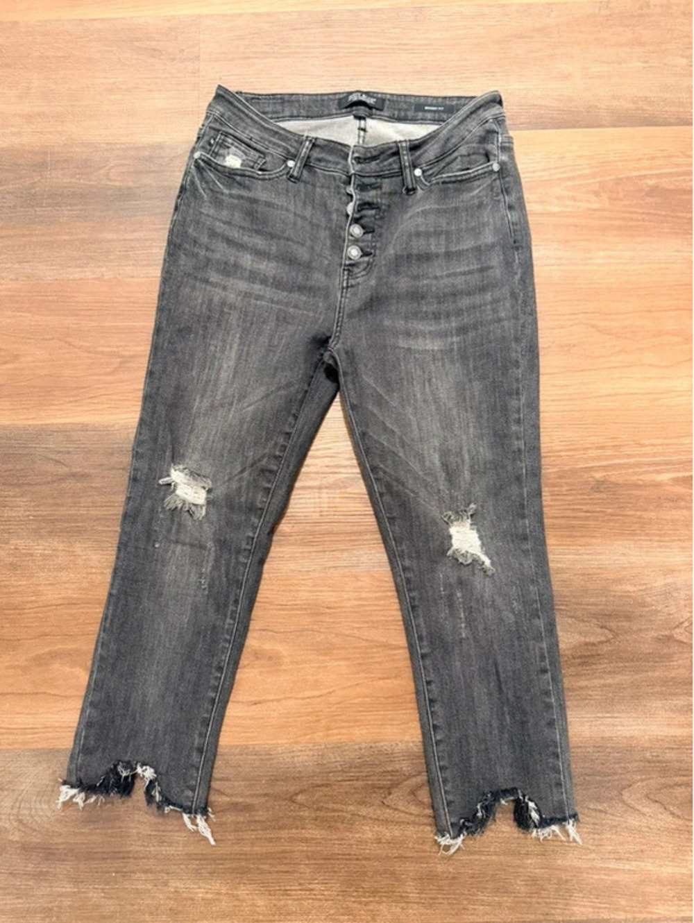 Judy Blue Black Distressed Skinny Jeans 7/28 Button Fly Raw Hem JB88129